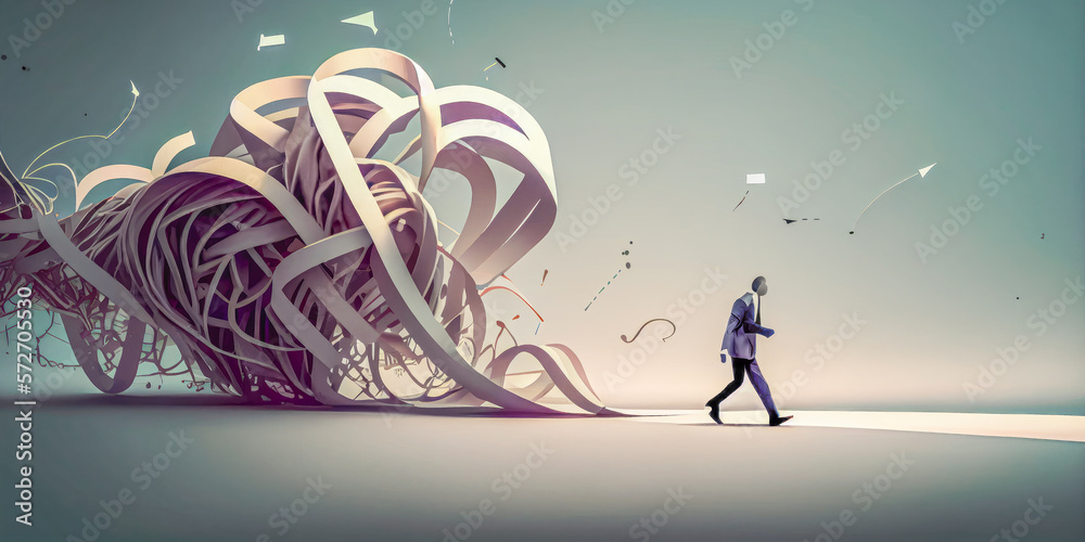 smart businessman walking among the chaos looking for the solution to solve problems, Generative AI - obrazy, fototapety, plakaty 