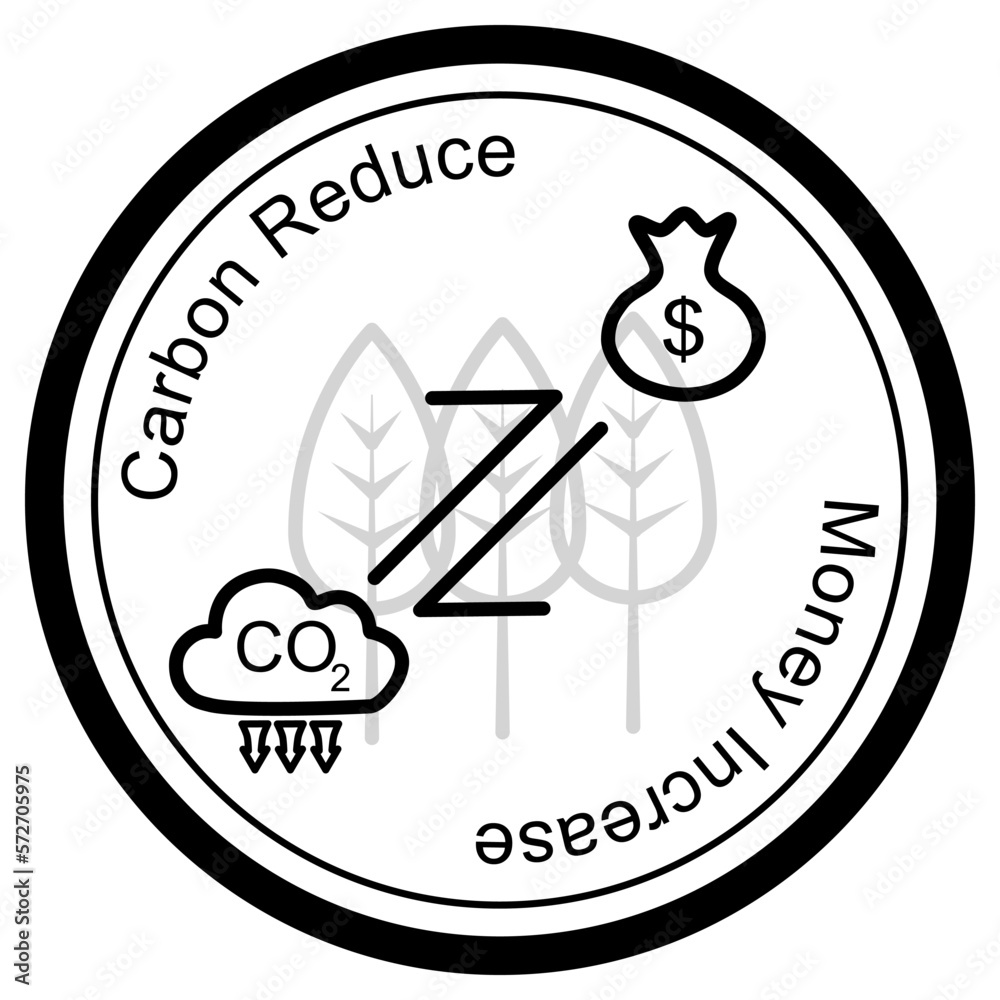 Carbon credit concept logo. Co2 reduces money increase . Limit