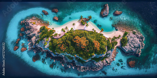 aerial view of isolated tropical island in the ocean
