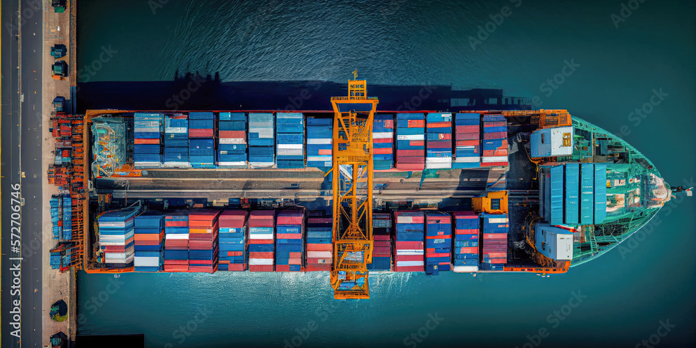 Shipping Container Port Map container ship with world map digital network, shipping import export ...