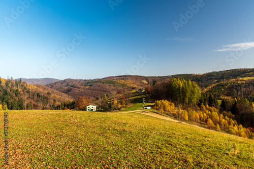 Autumn on Filipka in Slezske Beskydy mountains in Czech republic photo