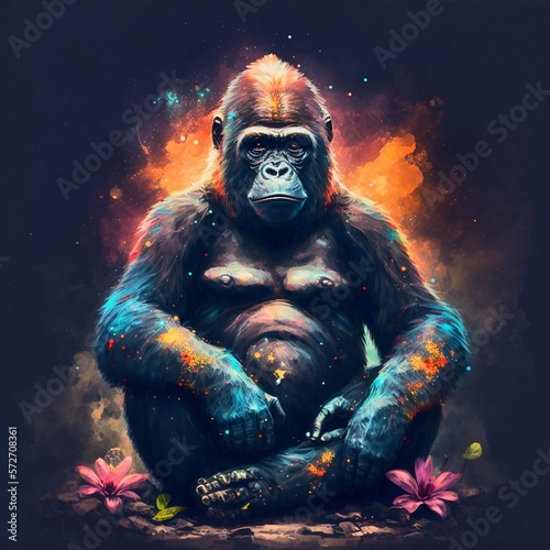 Gorilla macht Yoga, made by AI-Ai-Art