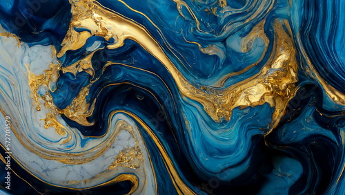 Dark blue and gold marble background, generative AI