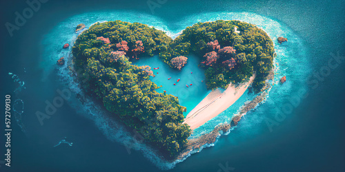 aerial view of tropical island, travel concept, Generative AI © João Macedo