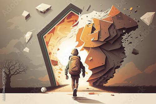Child School College Nervous or Scared Going Back For Their First Day of Learning at a New and Scary place of learning Illustration
