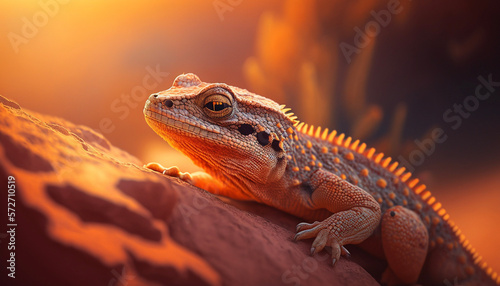 Lizard at Sunset. Generative AI © Pixelated Paradise