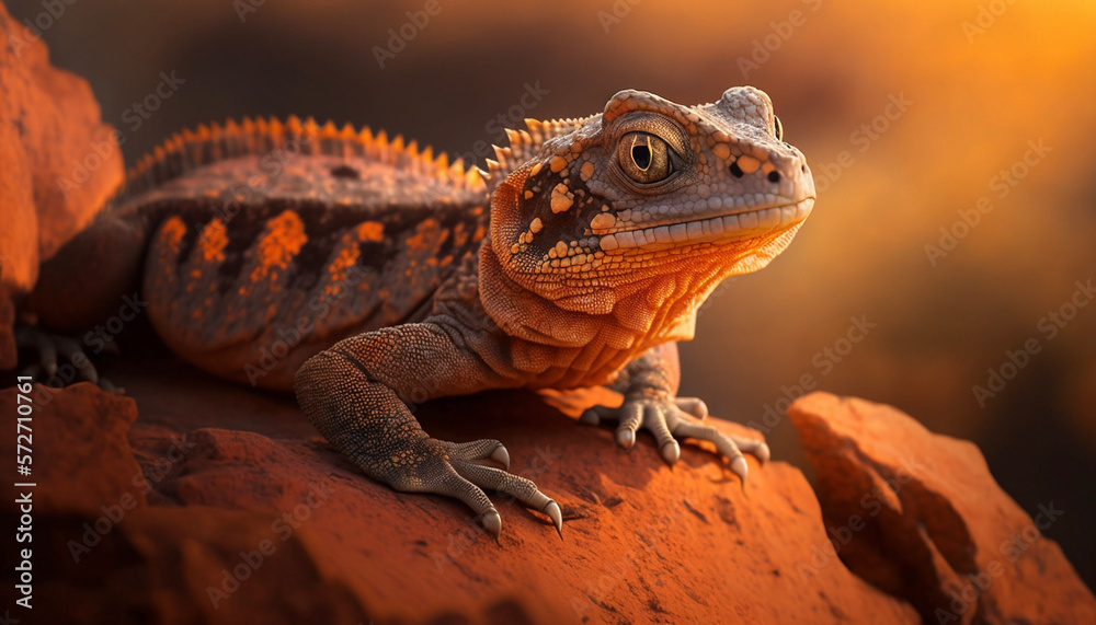 Obraz premium Lizard at Sunset. Generative AI