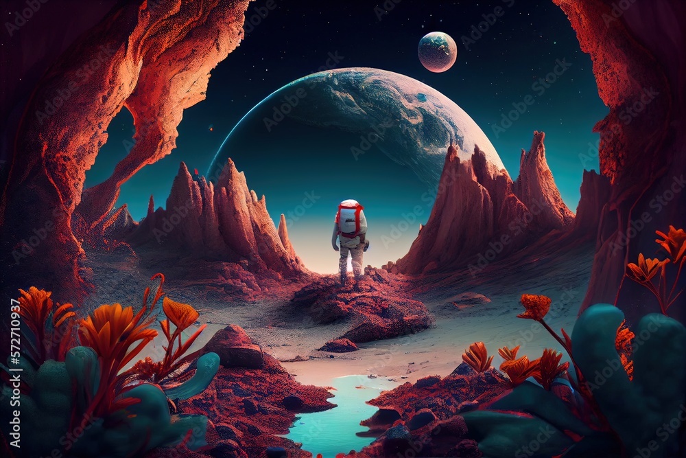 Generative AI illustration of extraterrestrial exploration, an alien ...