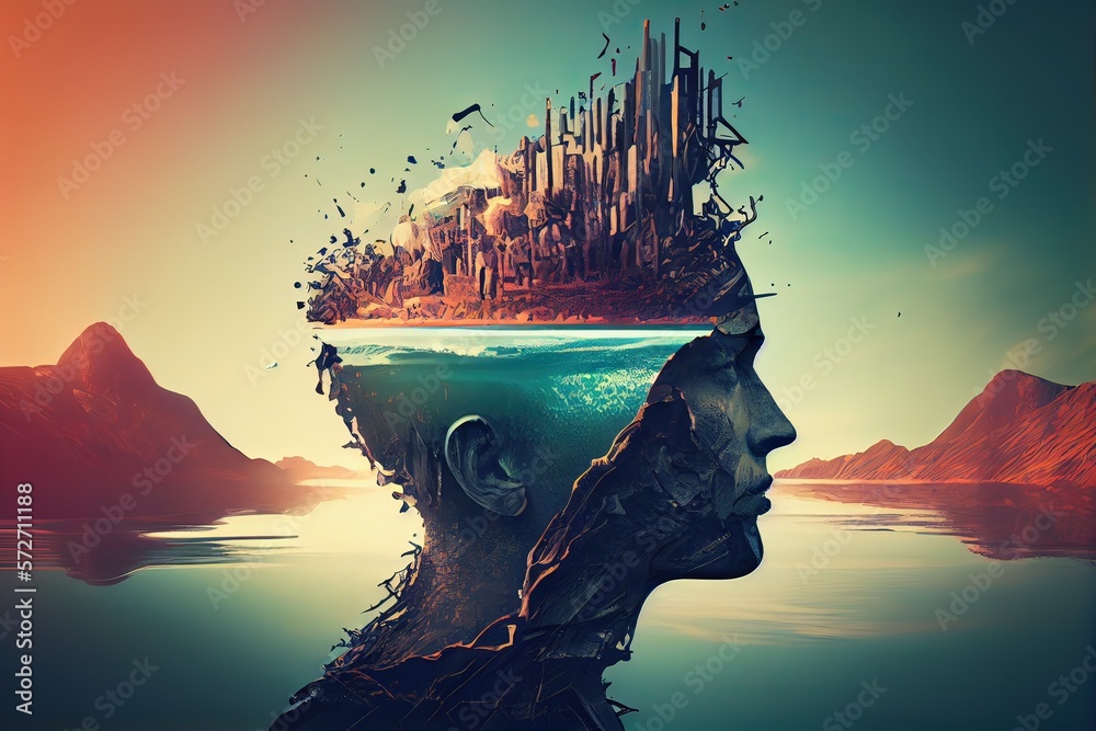 Generative AI illustration of a mind in flux, a surreal digital artwork ...