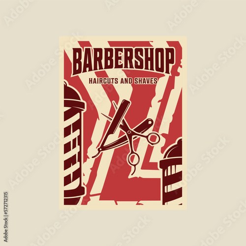 razor and scissor barber shop vintage vector poster illustration template graphic design. barbershop banner for business with retro style minimalist