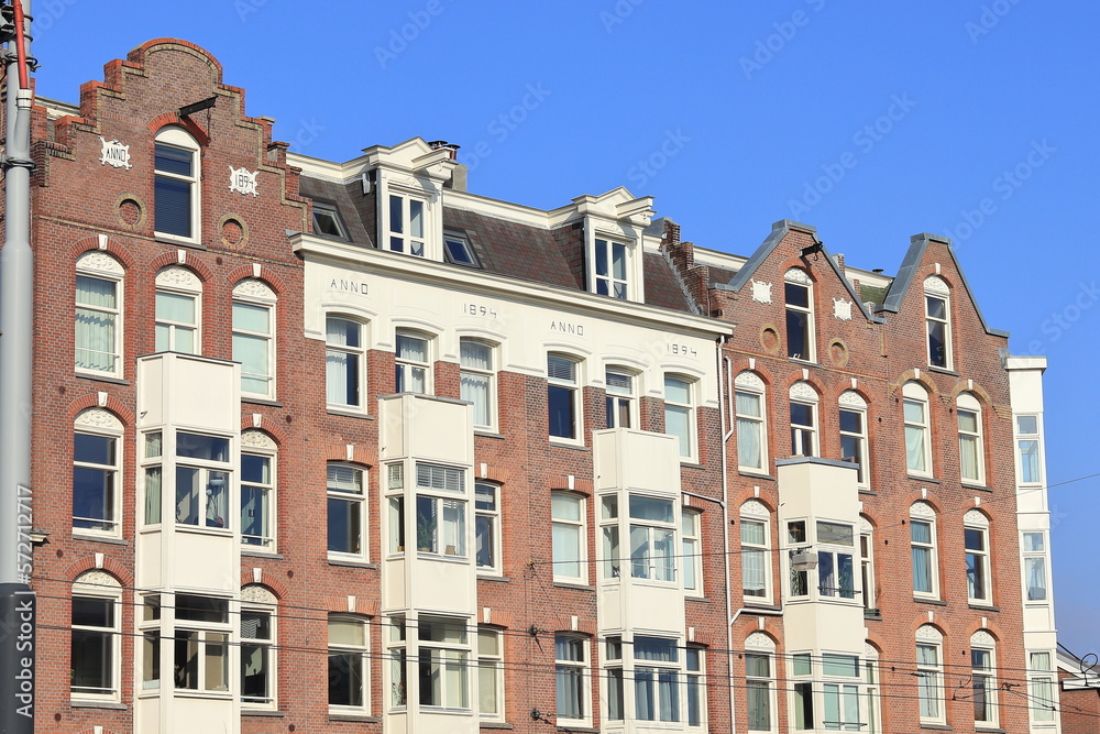 Amsterdam Rozengracht Street Brick Building Facade with 1894 Inscription, Netherlands