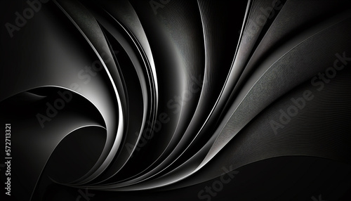 black color abstract background, wavy surface, generative ai
