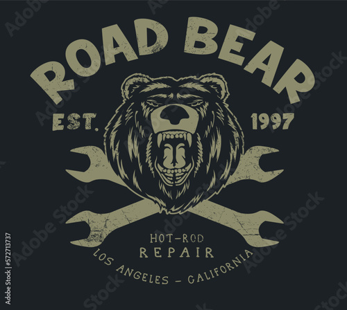 vector hot rod emblem bear illustration for t shirts print.