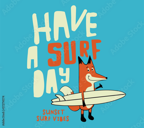 Vector animal surf character  illustrtion for t shirt prints