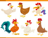 cartoon happy chickens farm animal characters set