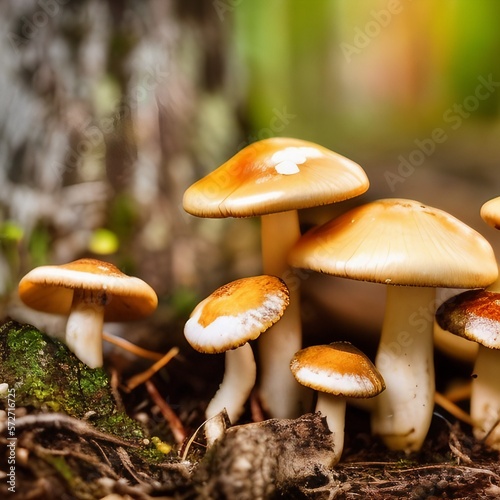 Mushrooms growing in a forest with Generative Ai