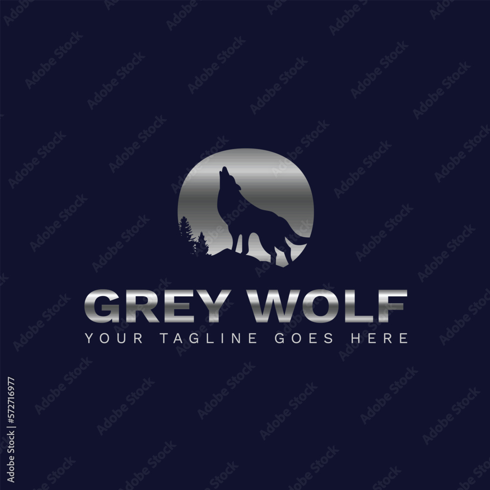 Grey Wolf Logo with Silver Metal Color Effect 