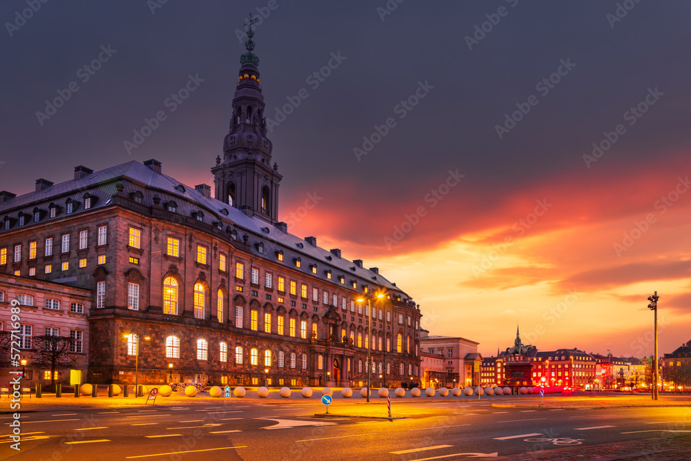 Copenhagen, Denmark. Christianborg, the Parliament and city downtown.