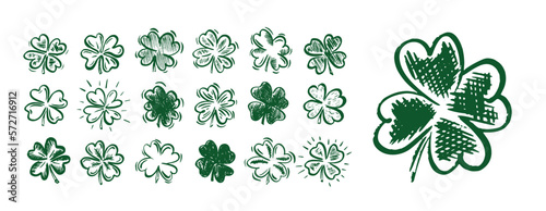 Saint Patricks Day, clover set, hand drawn illustrations.	
