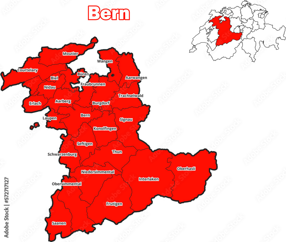 Karte Des Kanton Bern Mit Bezirksnamen Und Standort Auf Der Karte Der Karte Des Kanton Bern Mit Bezirksnamen Und Standort Auf Der Karte Der