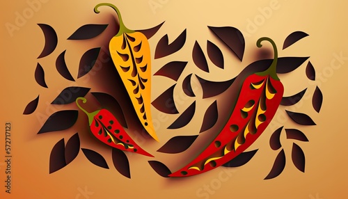 Mexican Pepper Inspired: Red Green Yellow Chili Pepper 2.5D Illustration, Cinco de Mayo Wallpaper Background photo
