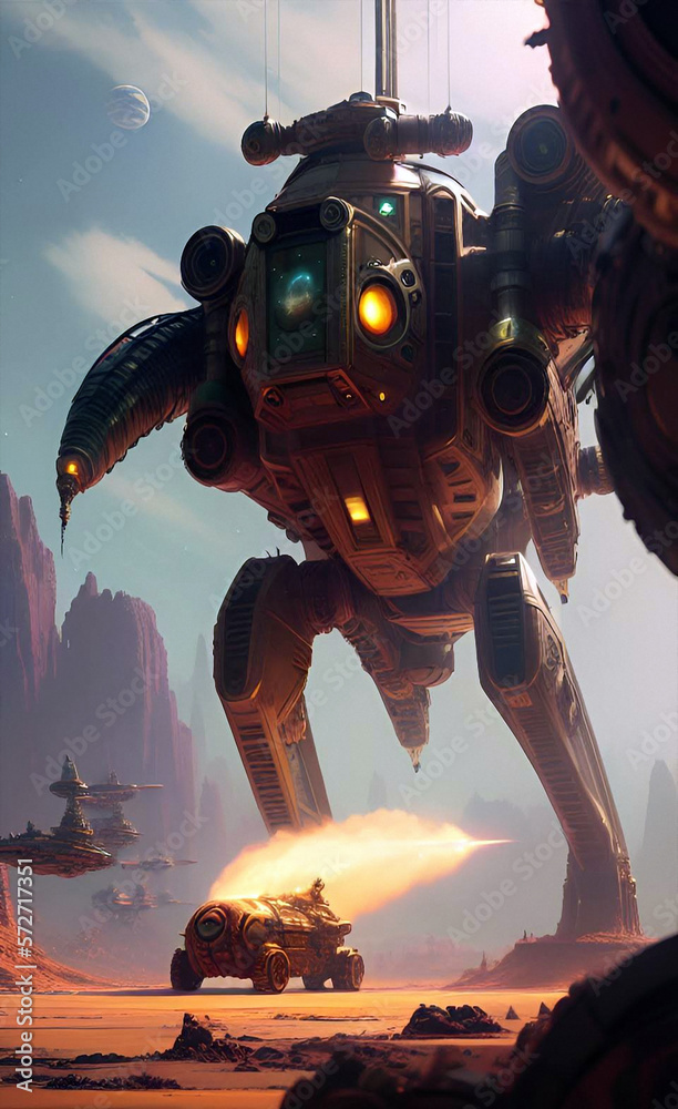 space battle an alien planet, generative ai illustration, sketch style ...