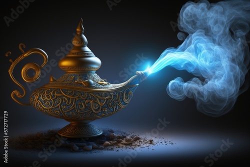 Genie from the lamp, Genie coming out of the magic lamp, Generative AI photo