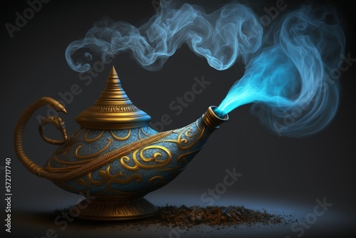 Genie from the lamp, Genie coming out of the magic lamp, Generative AI photo