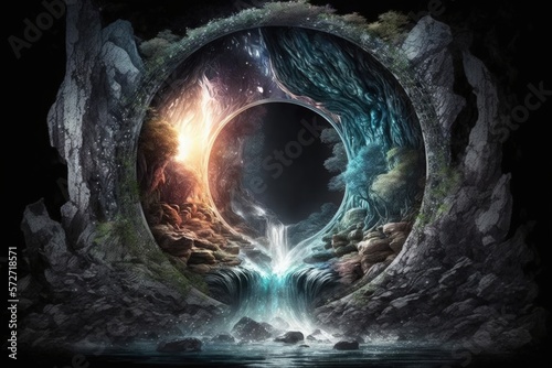 Water magic portal  portal to water fantasy world  digital illustration  Generative AI 