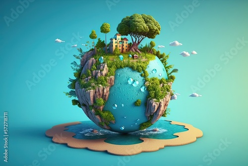Fototapeta Naklejka Na Ścianę i Meble -  Mini planet, small planet 3d illustration, Generative AI

