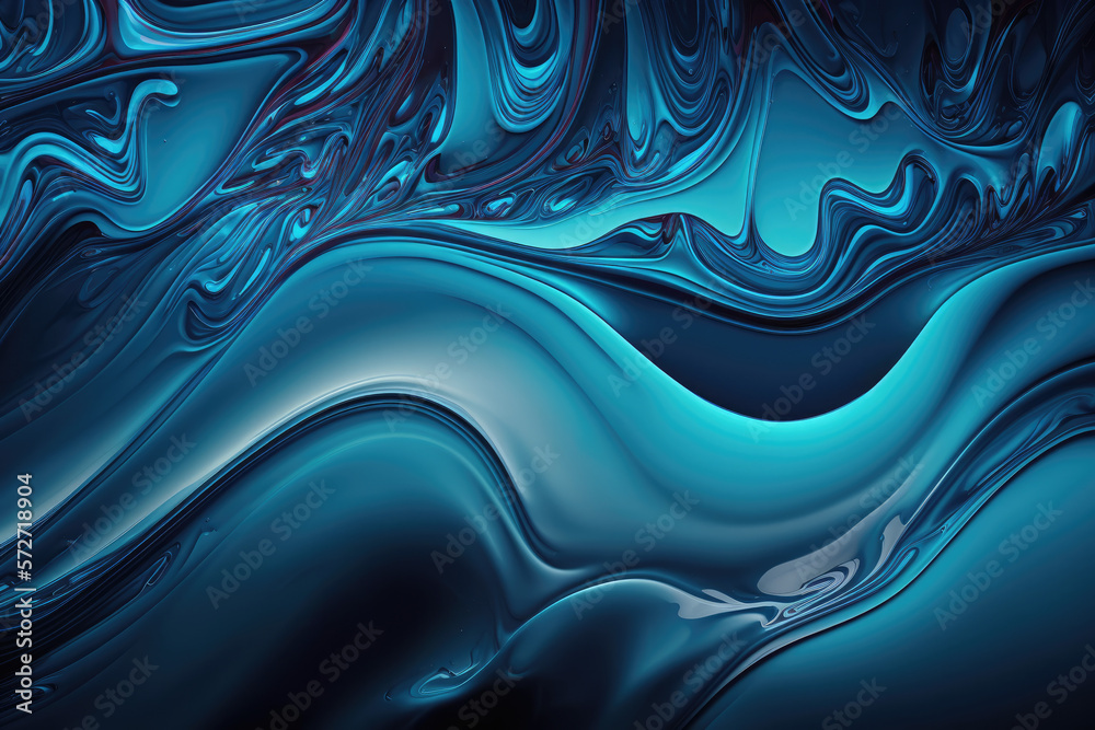 background with liquid blue paints. Abstract fluid acrylic painting. Generative AI