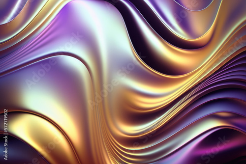 Iridescent chrome wavy gradient cloth fabric abstract background, ultraviolet holographic foil texture Generative AI