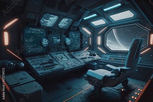 Fototapeta Naklejka Na Ścianę i Meble -  Sci-fi spaceship cabin, digital illustration, Generative AI