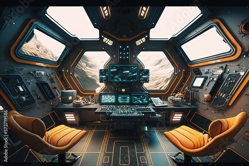 Sci-fi spaceship cabin, digital illustration, Generative AI