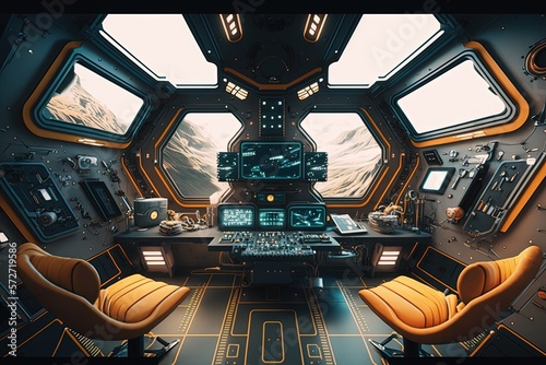 Fototapeta Naklejka Na Ścianę i Meble -  Sci-fi spaceship cabin, digital illustration, Generative AI