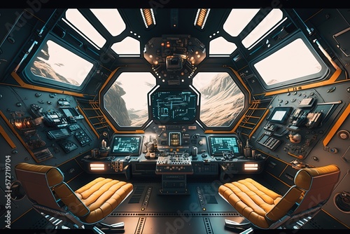 Sci-fi spaceship cabin, digital illustration, Generative AI