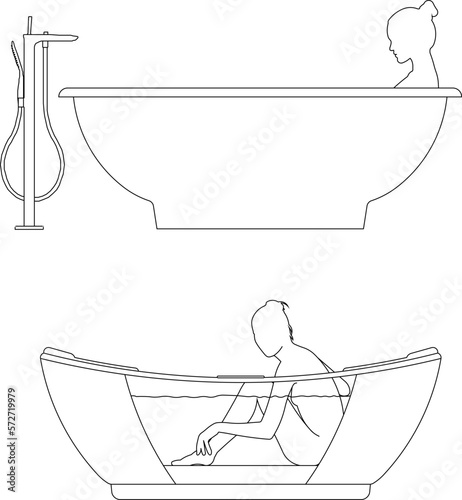 Sketch vector illustration of soaking in a bathtub