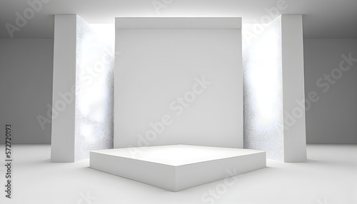 AI Generated  Empty Podium Stage in the black and white two tones with spot-lighting.