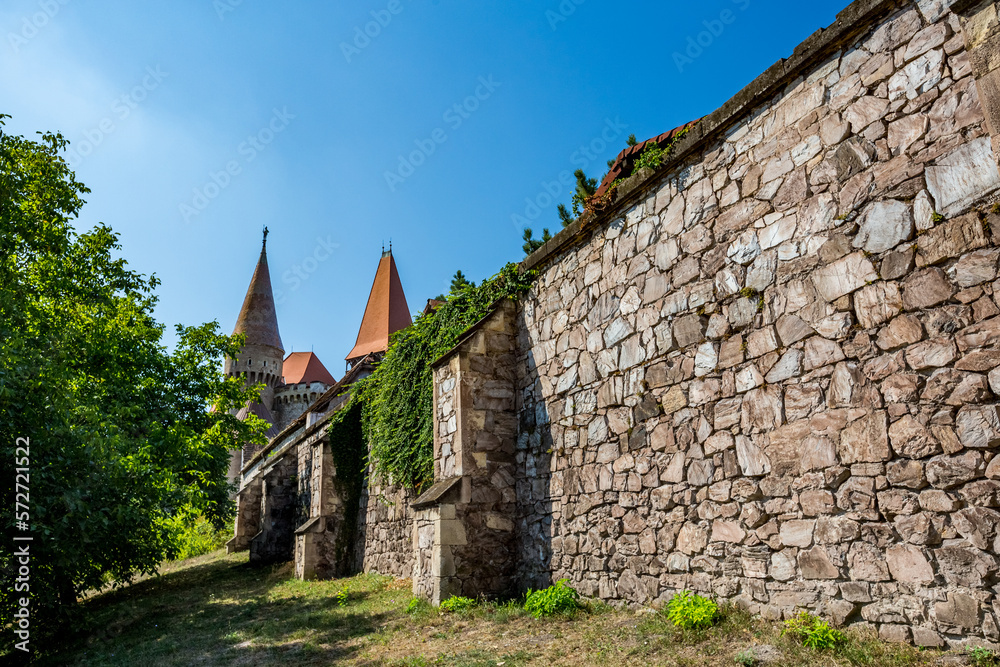 Fortress huge stone walls from outside, Corvin Castle, or Fortress huge stone walls from outside, Corvin Castle, or