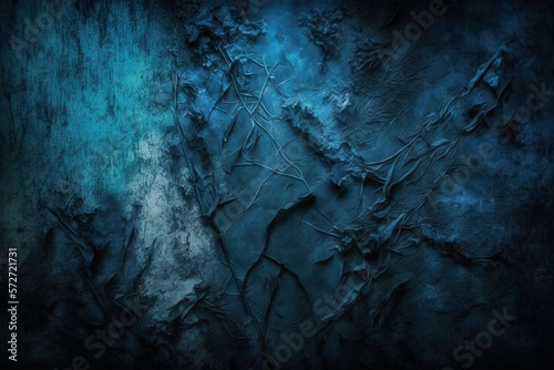A Dark Delight: A Beautiful Abstract Grunge Decorative Wall in Dark Blue Tones - Generative AI © Rysak