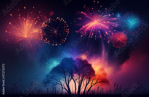 fireworks in the night sky,...