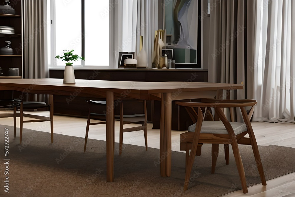Fototapeta premium Dining room with wooden furniture