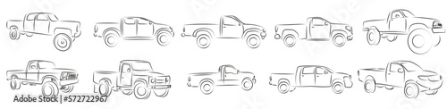 10 Pickup Trucks Zeichnung Lineart Vektor Grafik   Drawning Vector Graphic