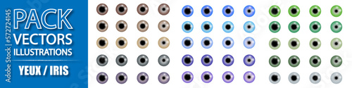 Ensemble d'iris humain, avec différentes dilatations des pupilles 
