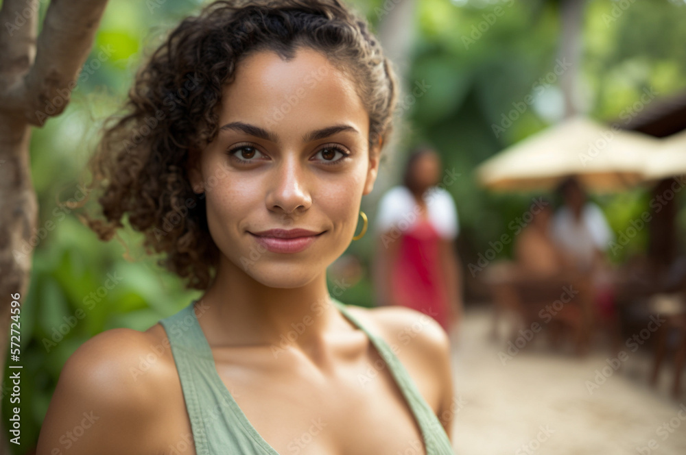 young woman in tropical environment, fictional place like jungle or nature, Generative AI young woman in tropical environment, fictional place like jungle or nature, Generative AI