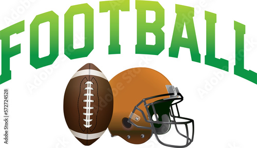 American Football Word, Ball, and Helmet on White Illustration