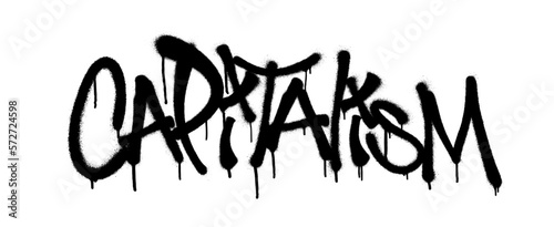 Sprayed capitalism font graffiti with overspray in black over white. Vector illustration.