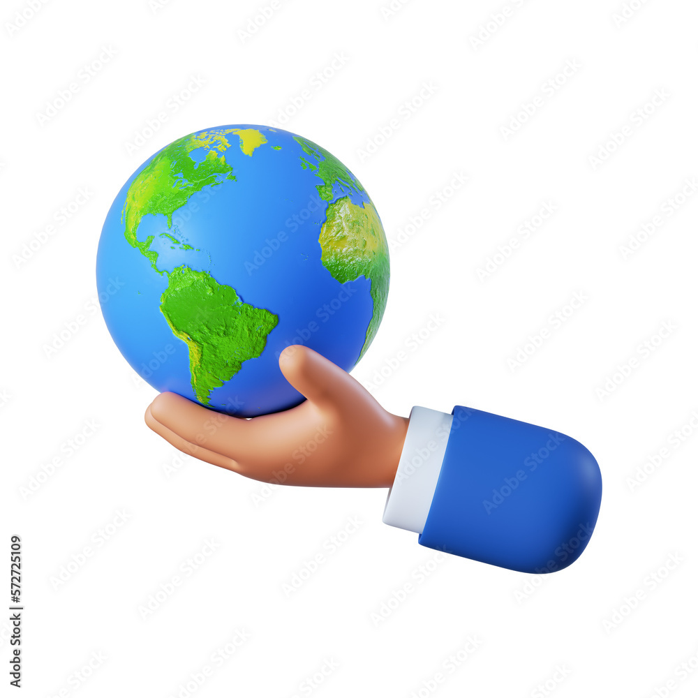 3d illustration. Save the planet icon. Cartoon character hand holds earth globe. Simple clip art isolated on white background 3d illustration. Save the planet icon. Cartoon character hand holds earth globe. Simple clip art isolated on white background