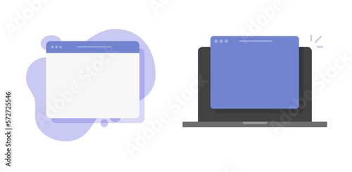 Browser laptop window blank icon vector graphic illustrated, internet web website page flat screen frame copy space design, webpage on computer pc isolated mockup image