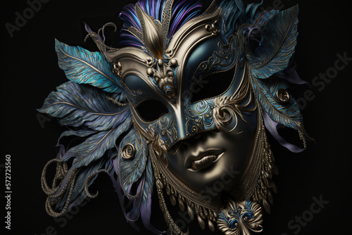 Carnival mask on a black background, Generative Ai